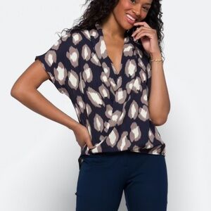 Navy and Cream Women's Top